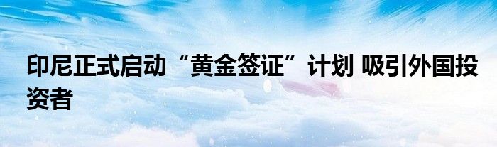 印尼正式启动“黄金签证”计划 吸引外国投资者