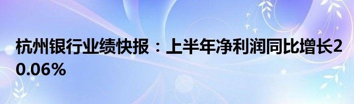 杭州银行业绩快报：上半年净利润同比增长20.06%