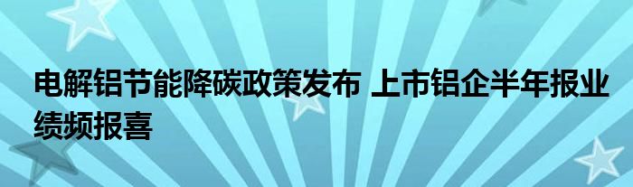 电解铝节能降碳政策发布 上市铝企半年报业绩频报喜