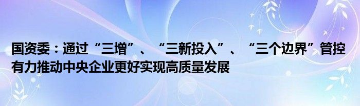 国资委：通过“三增”、“三新投入”、“三个边界”管控 有力推动中央企业更好实现高质量发展