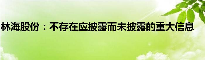 林海股份：不存在应披露而未披露的重大信息