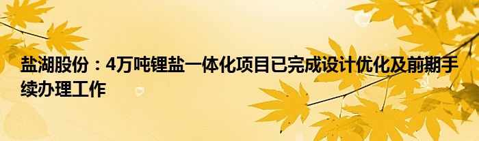 盐湖股份：4万吨锂盐一体化项目已完成设计优化及前期手续办理工作