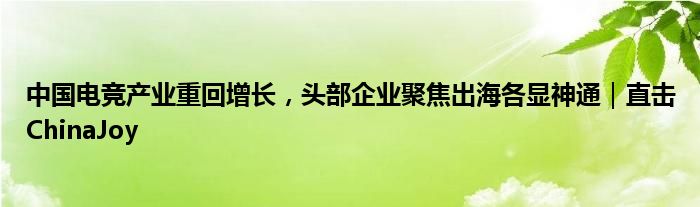 中国电竞产业重回增长，头部企业聚焦出海各显神通｜直击ChinaJoy