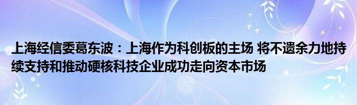 上海经信委葛东波：上海作为科创板的主场 将不遗余力地持续支持和推动硬核科技企业成功走向资本市场