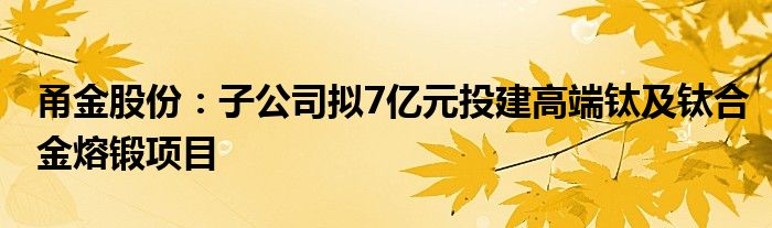 甬金股份：子公司拟7亿元投建高端钛及钛合金熔锻项目