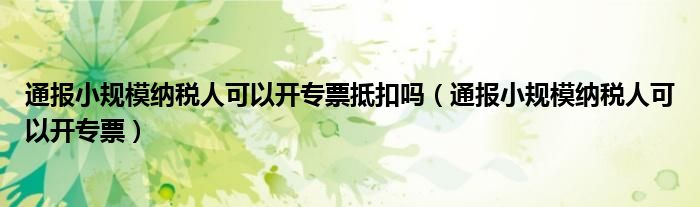 通报小规模纳税人可以开专票抵扣吗（通报小规模纳税人可以开专票）