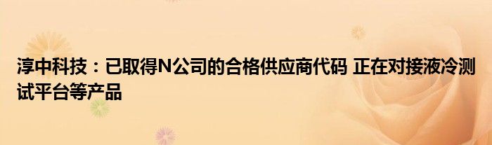 淳中科技：已取得N公司的合格供应商代码 正在对接液冷测试平台等产品