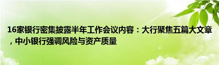 16家银行密集披露半年工作会议内容：大行聚焦五篇大文章，中小银行强调风险与资产质量