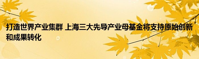 打造世界产业集群 上海三大先导产业母基金将支持原始创新和成果转化