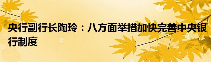 央行副行长陶玲：八方面举措加快完善中央银行制度