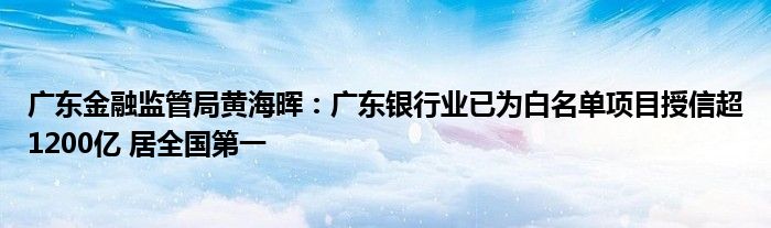 广东
监管局黄海晖：广东银行业已为白名单项目授信超1200亿 居全国第一