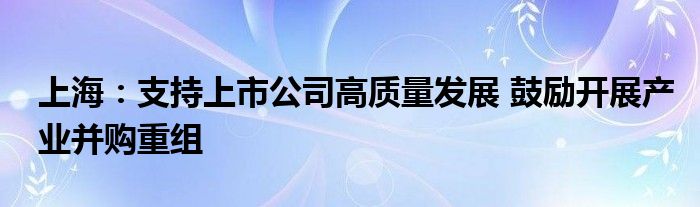 上海：支持上市公司高质量发展 鼓励开展产业并购重组