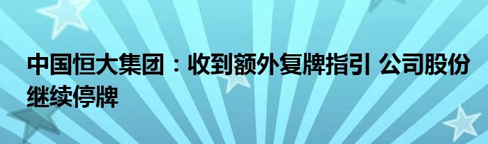 中国恒大集团：收到额外复牌指引 公司股份继续停牌