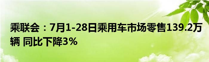 乘联会：7月1-28日乘用车市场零售139.2万辆 同比下降3%