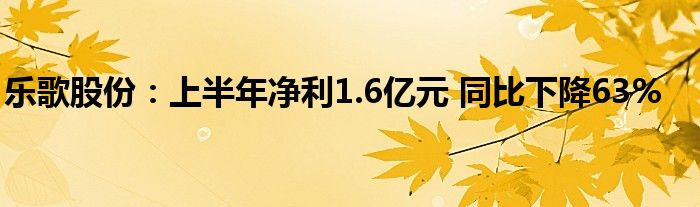 乐歌股份：上半年净利1.6亿元 同比下降63%