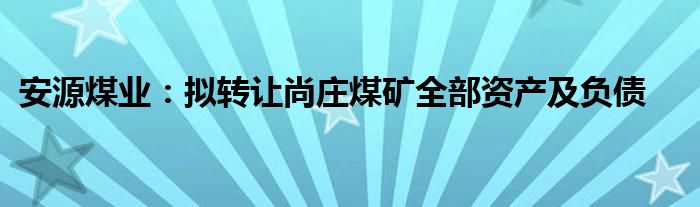 安源煤业：拟转让尚庄煤矿全部资产及负债