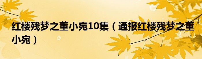 红楼残梦之董小宛10集（通报红楼残梦之董小宛）