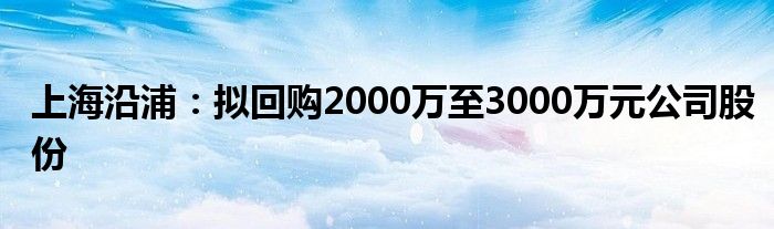 上海沿浦：拟回购2000万至3000万元公司股份