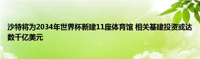 沙特将为2034年世界杯新建11座体育馆 相关基建投资或达数千亿美元