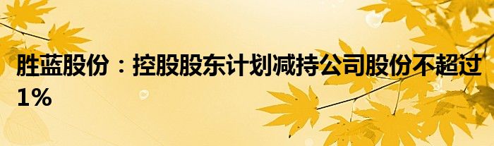 胜蓝股份：控股股东计划减持公司股份不超过1%