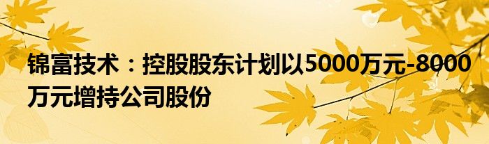 锦富技术：控股股东计划以5000万元-8000万元增持公司股份