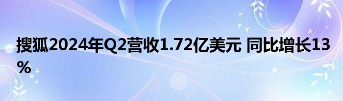 搜狐2024年Q2营收1.72亿美元 同比增长13%