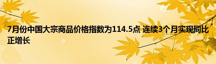 7月份中国大宗商品价格指数为114.5点 连续3个月实现同比正增长