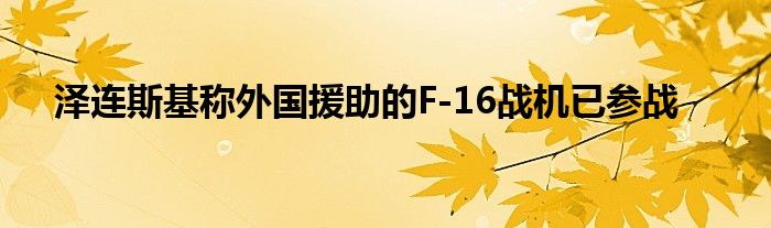 泽连斯基称外国援助的F-16战机已参战