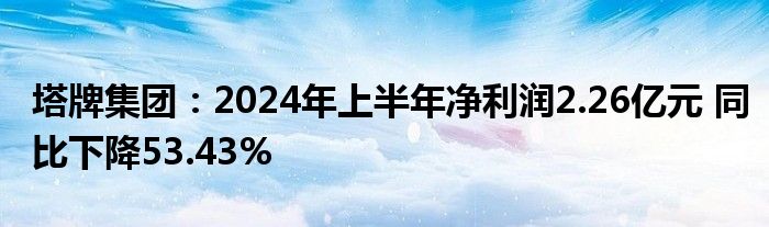 塔牌集团：2024年上半年净利润2.26亿元 同比下降53.43%