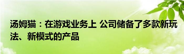 汤姆猫：在游戏业务上 公司储备了多款新玩法、新模式的产品