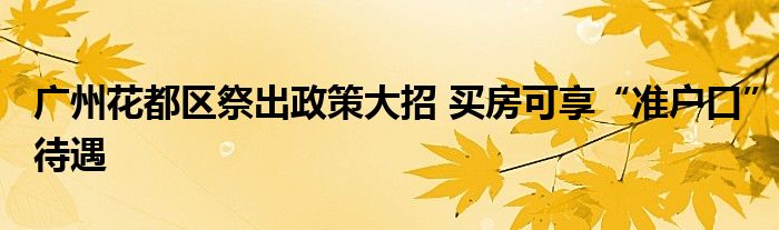 广州花都区祭出政策大招 买房可享“准户口”待遇