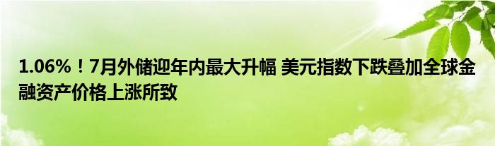 1.06%！7月外储迎年内最大升幅 美元指数下跌叠加全球
资产价格上涨所致