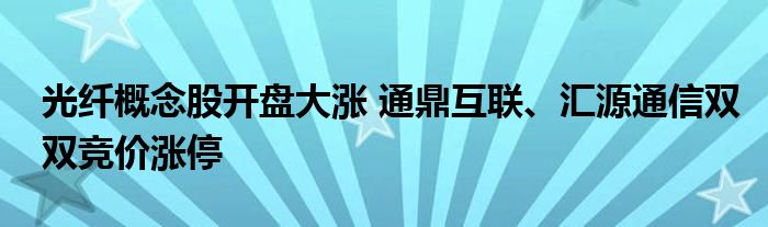 光纤概念股开盘大涨 通鼎互联、汇源
双双竞价涨停