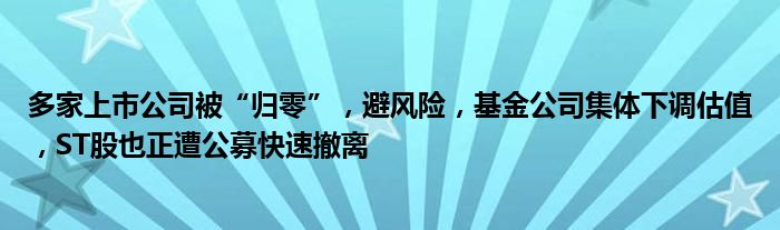 多家上市公司被“归零”，避风险，基金公司集体下调估值，ST股也正遭公募快速撤离