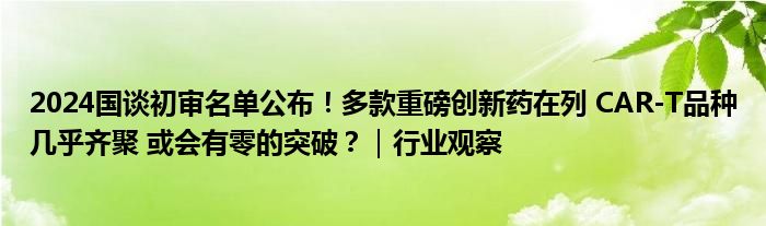 2024国谈初审名单公布！多款重磅创新药在列 CAR-T品种几乎齐聚 或会有零的突破？｜行业观察