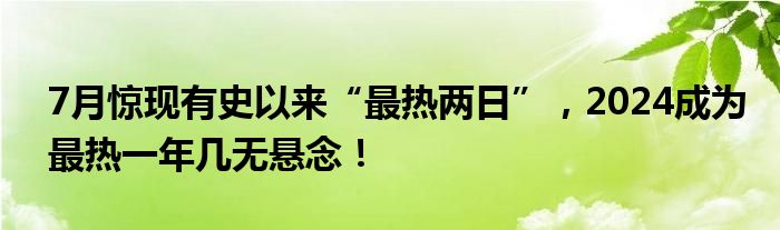 7月惊现有史以来“最热两日”，2024成为最热一年几无悬念！