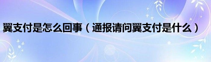 翼支付是怎么回事（通报请问翼支付是什么）