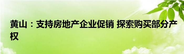 黄山：支持房地产企业促销 探索购买部分产权