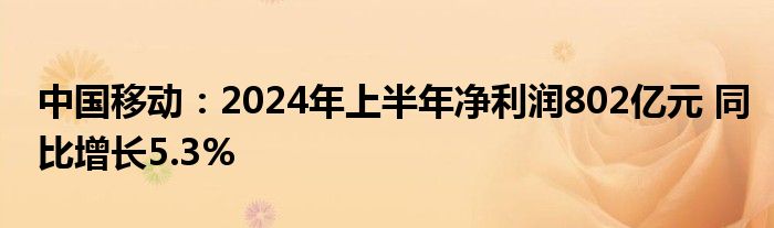 中国移动：2024年上半年净利润802亿元 同比增长5.3%