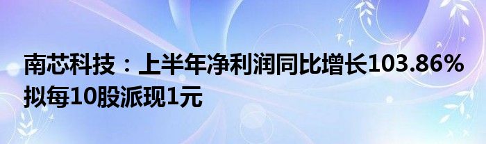 南芯科技：上半年净利润同比增长103.86% 拟每10股派现1元