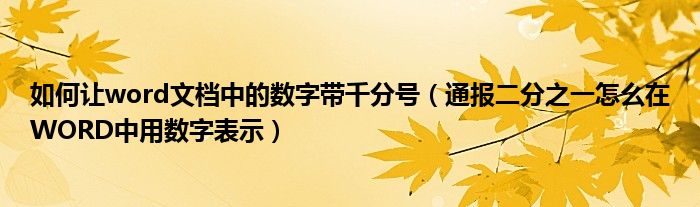 如何让word文档中的数字带千分号（通报二分之一怎么在WORD中用数字表示）