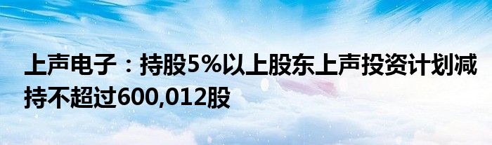 上声电子：持股5%以上股东上声投资计划减持不超过600,012股