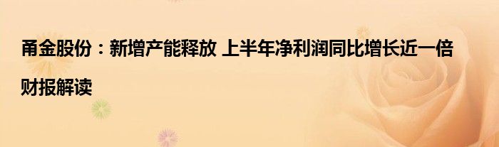 甬金股份：新增产能释放 上半年净利润同比增长近一倍|财报解读