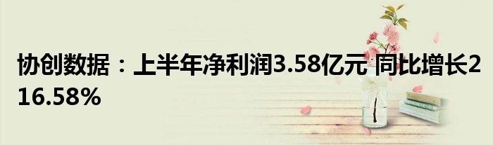 协创数据：上半年净利润3.58亿元 同比增长216.58%