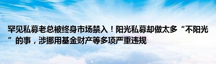 罕见私募老总被终身市场禁入！阳光私募却做太多“不阳光”的事，涉挪用基金财产等多项严重违规