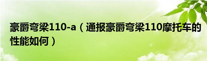 豪爵弯梁110-a（通报豪爵弯梁110摩托车的性能如何）