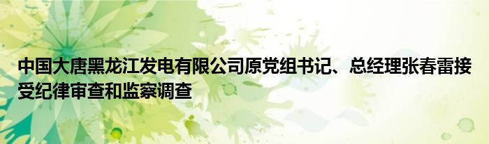 中国大唐黑龙江发电有限公司原党组书记、总经理张春雷接受纪律审查和监察调查