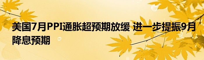 美国7月PPI通胀超预期放缓 进一步提振9月降息预期