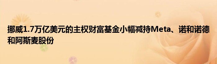 挪威1.7万亿美元的主权财富基金小幅减持Meta、诺和诺德和阿斯麦股份