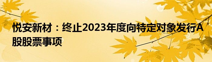 悦安新材：终止2023年度向特定对象发行A股股票事项